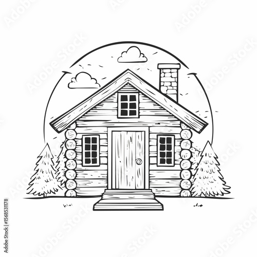 Rustic Cabin Vector. Wooden small cabin Stock Vector Images.