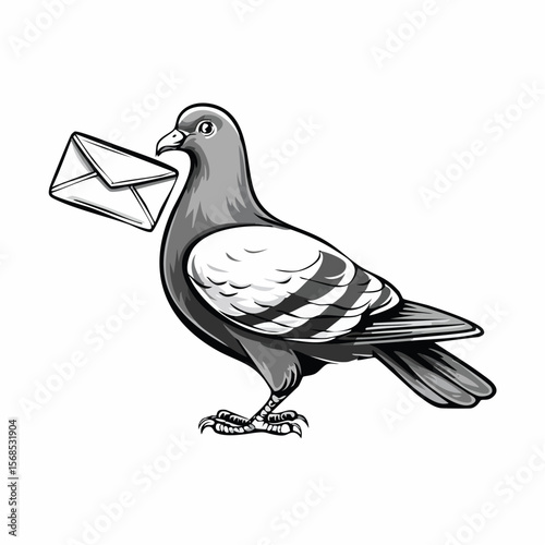 Pigeon Carrying Mail image vector isolated on white background.