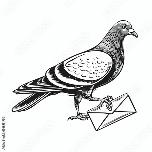 Pigeon Carrying Mail image vector isolated on white background.