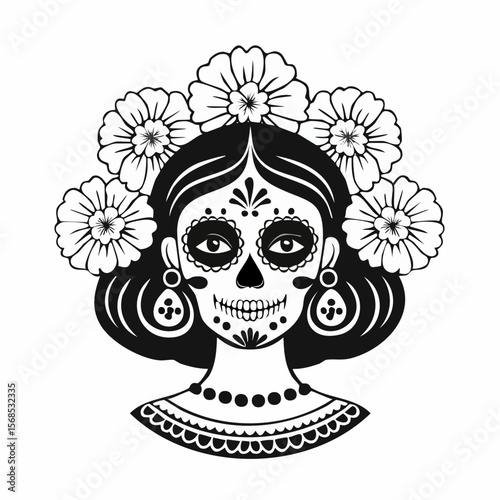 Hispanic heritage sugar skull marigold Festive dia de los muertos  image vector