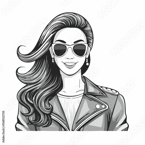 Beautiful Girl Cool Motorcycle Biker Stylish Woman image vector on white background.