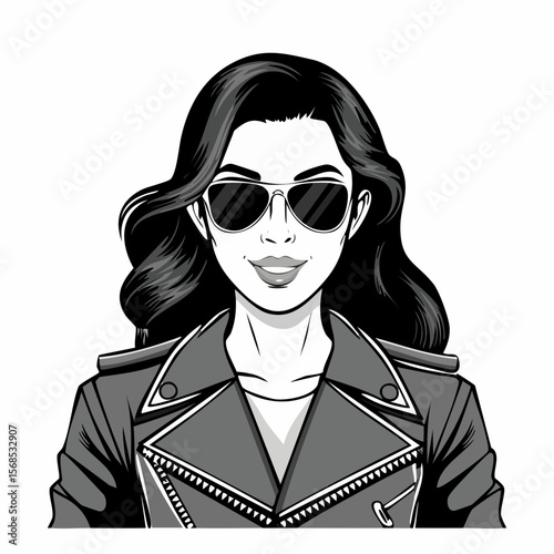 Beautiful Girl Cool Motorcycle Biker Stylish Woman image vector on white background.