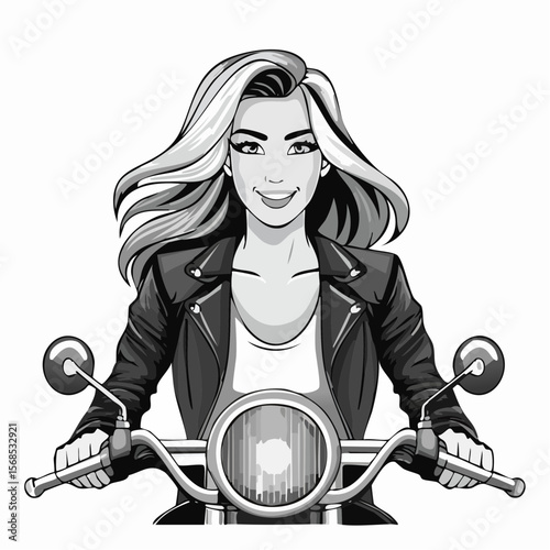 Beautiful Girl Cool Motorcycle Biker Stylish Woman image vector on white background.
