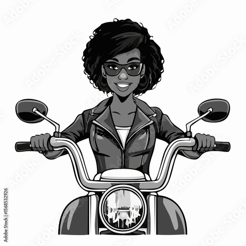 Beautiful Girl Cool Motorcycle Biker Stylish Woman image vector on white background.