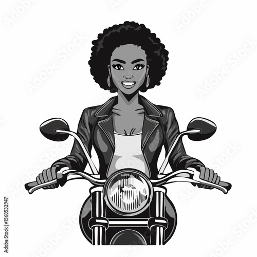 Beautiful Girl Cool Motorcycle Biker Stylish Woman image vector on white background.