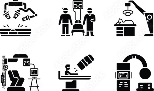 Collection of medical technology and healthcare icons in a flat design style