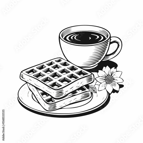 Waffles and coffee Vector. Delicious Waffle And Coffee on the table image isolated on white background.