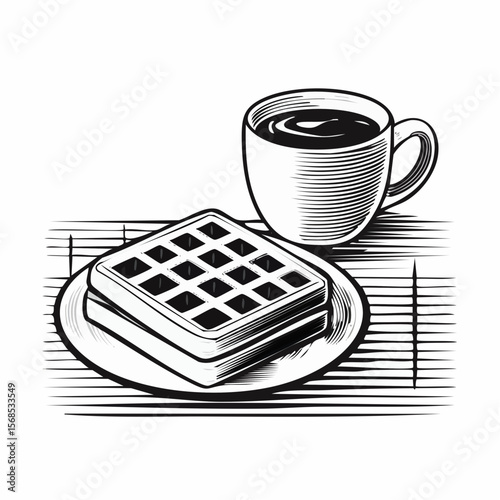 Waffles and coffee Vector. Delicious Waffle And Coffee on the table image isolated on white background.