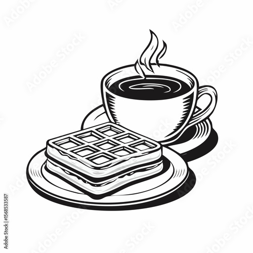 Waffles and coffee Vector. Delicious Waffle And Coffee on the table image isolated on white background.
