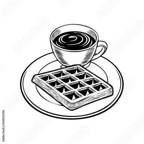 Waffles and coffee Vector. Delicious Waffle And Coffee on the table image isolated on white background.
