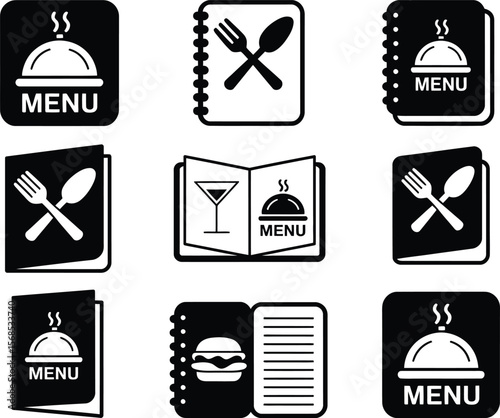 Collection of restaurant menu icons and symbols for dining and food service