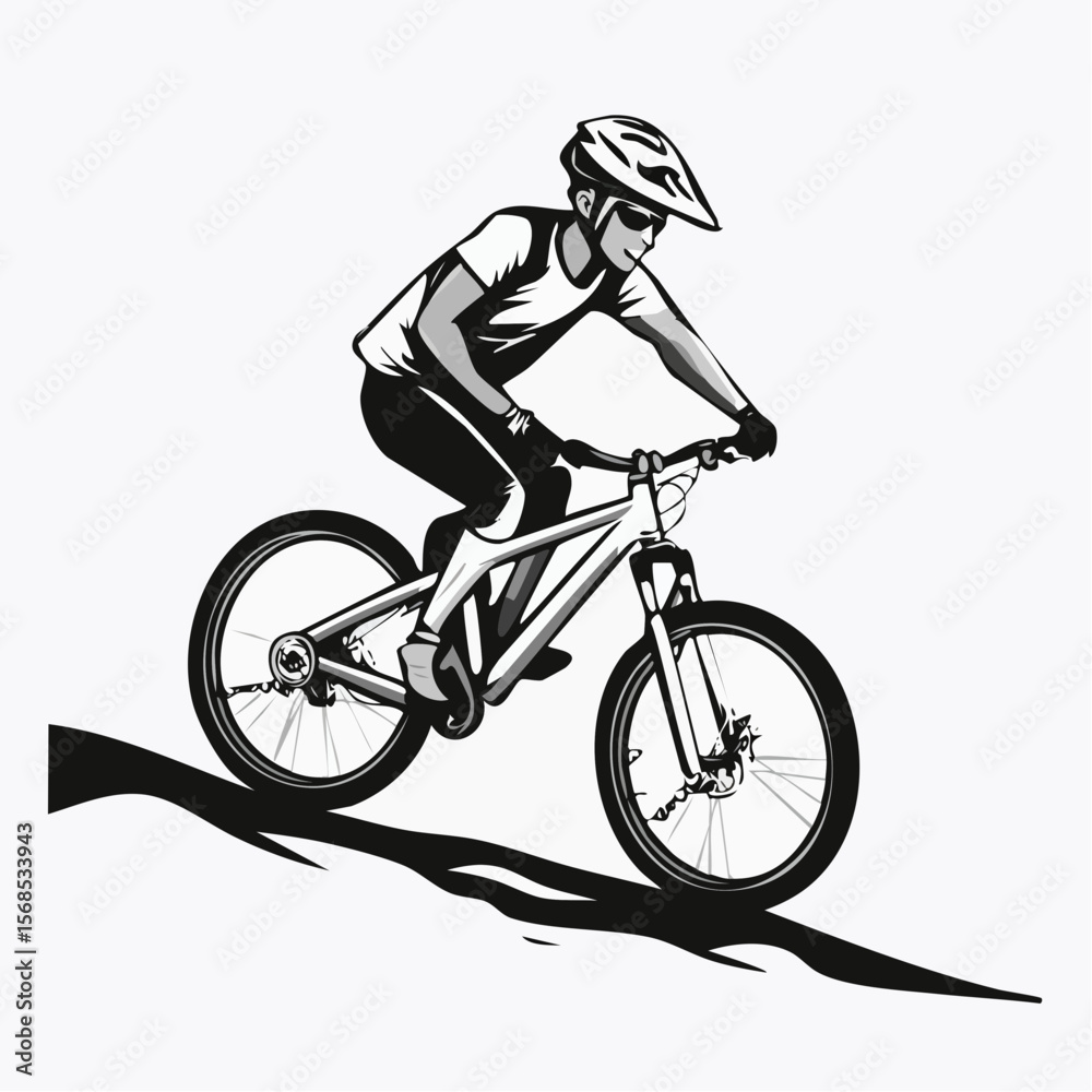 Obraz premium Young man riding a mountain bike downhill style image vector isolated on white background.