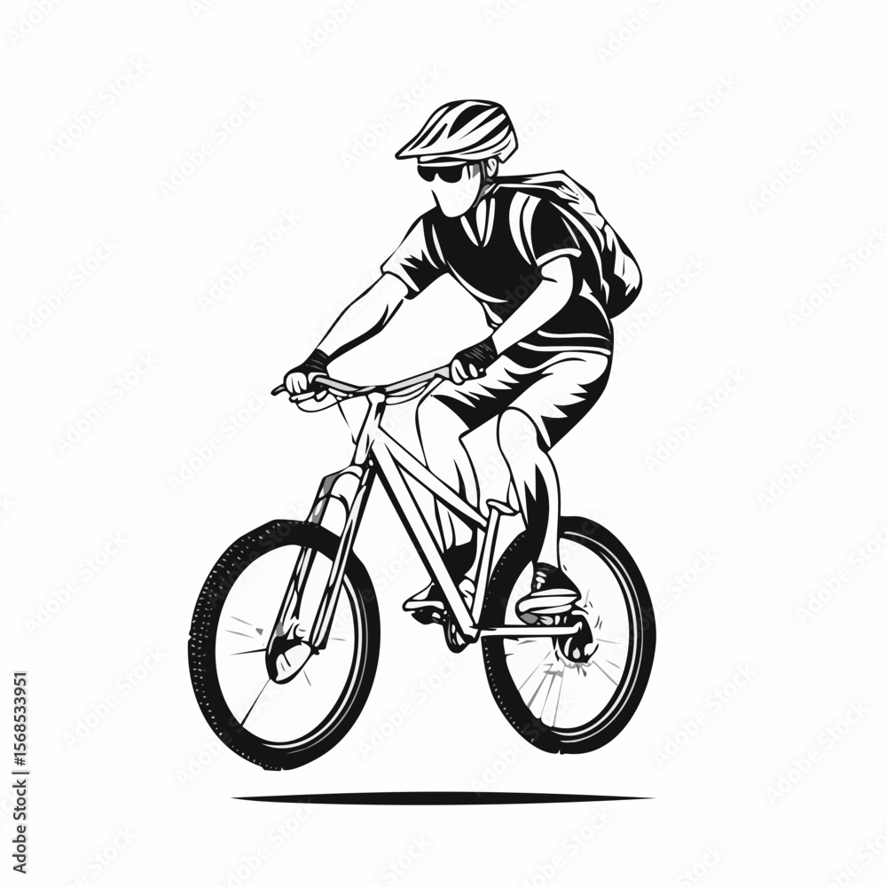 Naklejka premium Young man riding a mountain bike downhill style image vector isolated on white background.