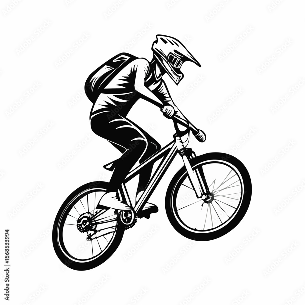 Naklejka premium Young man riding a mountain bike downhill style image vector isolated on white background.