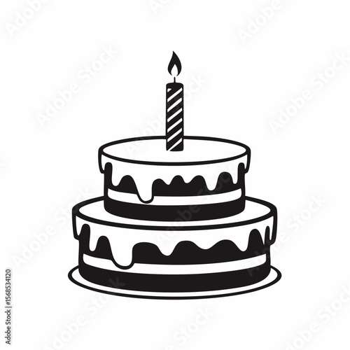 Birthday Simple Cake with One Candle image vector isolated on white background.