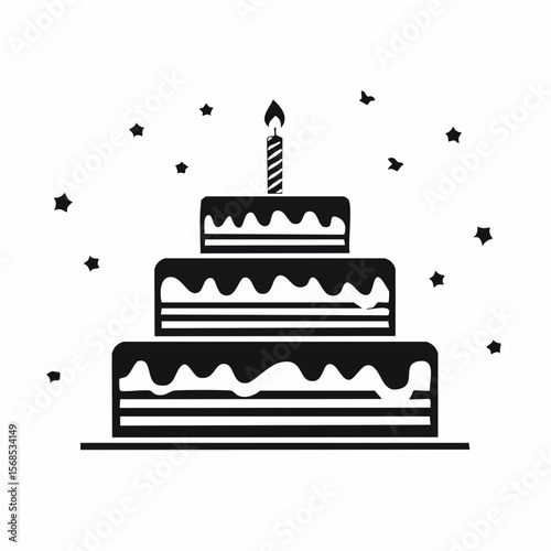 Birthday Simple Cake with One Candle image vector isolated on white background.