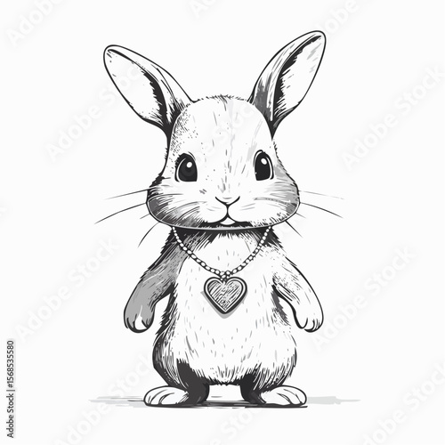 Adorable Bunny Standing Upright While Wearing a Heart Necklace in Cute Vector Style