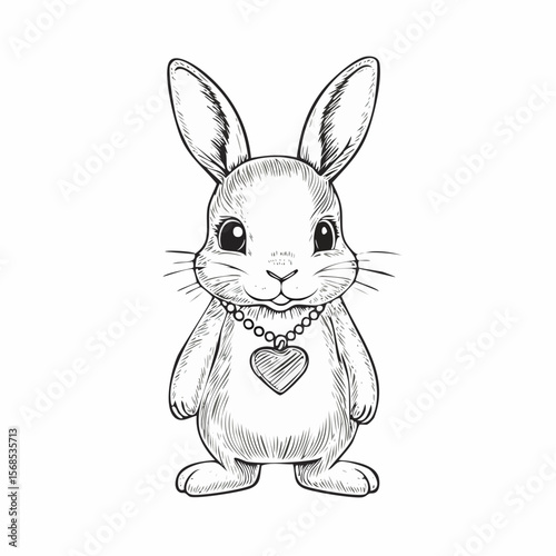 Adorable Bunny Standing Upright While Wearing a Heart Necklace in Cute Vector Style