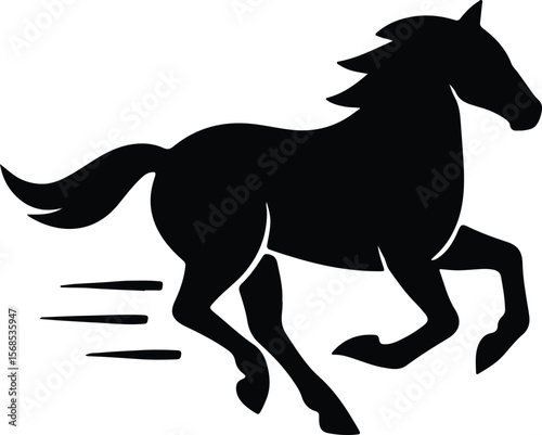 Silhouette galloping horse with speed lines isolated vector illustration