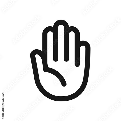 A stylized vector image of a hand with outstretched fingers. The design is minimalist, featuring thick black lines against a white background.