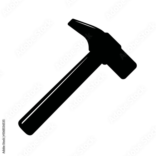 A stark, silhouetted hammer stands against a clean white canvas, emphasizing its form and utility, a classic symbol of building and repair.