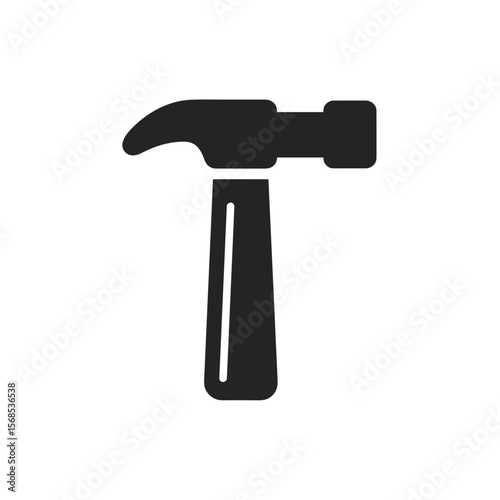 Isolated black and white icon of a hammer tool, commonly used for driving nails into materials during construction or home repair projects.