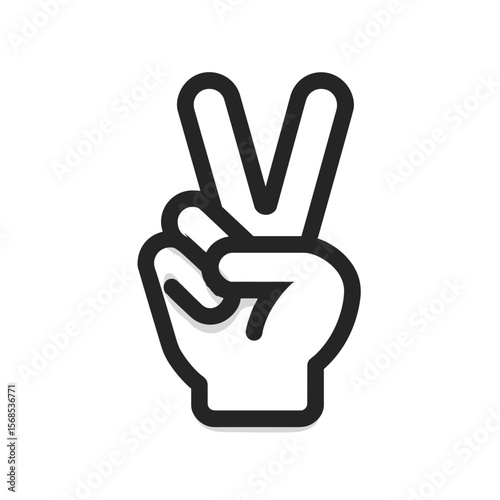 A stylized hand making a peace sign or victory symbol. The image is stark, simple, and graphic, ideal for conveying a positive message.