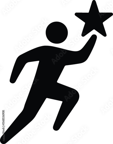 Silhouette man reaching star achieving success goal Vector illustration