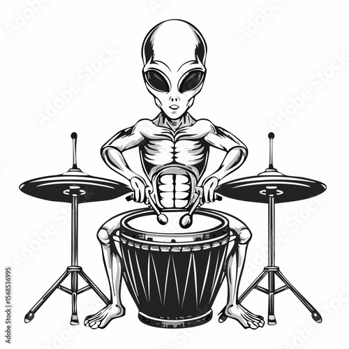 Alien Music Vector. Alien Playing Congas image vector Illustration on white background.