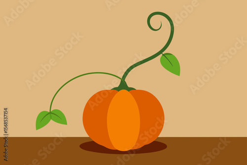 Ripe Pumpkin Hanging From A Vine On The Ground