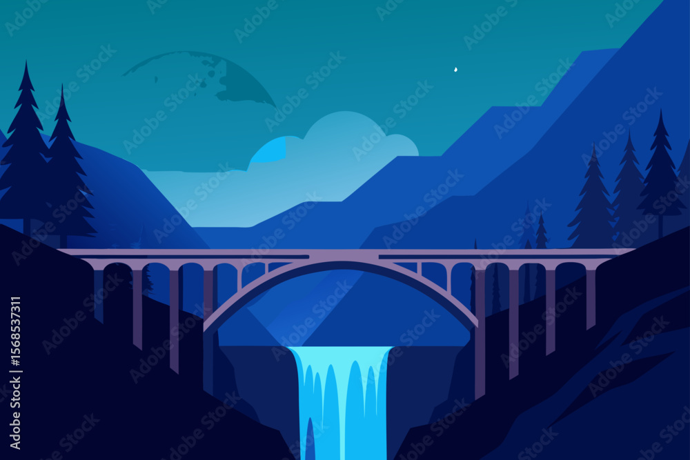 Fototapeta premium Long Exposure Photo Of Multnomah Falls At Twilight