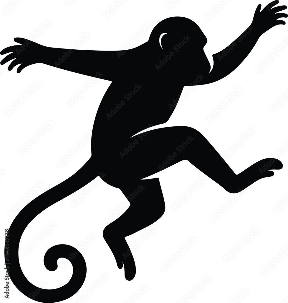 Naklejka premium Silhouette monkey climbing chimpanzee ape wildlife primate animal Vector illustration