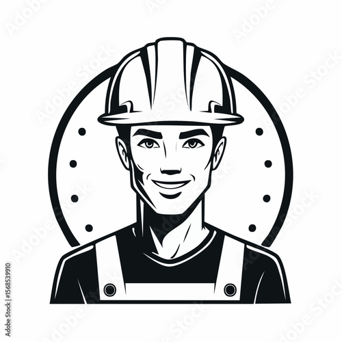 Handsome Construction Worker Image Vector. Stylized Construction Worker Image Illustrations.