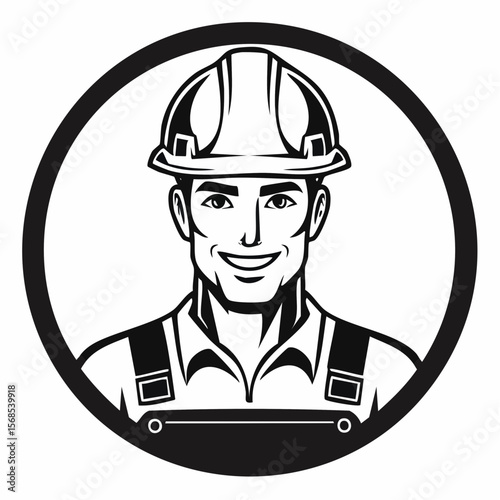 Handsome Construction Worker Image Vector. Stylized Construction Worker Image Illustrations.