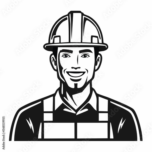 Handsome Construction Worker Image Vector. Stylized Construction Worker Image Illustrations.
