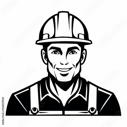 Handsome Construction Worker Image Vector. Stylized Construction Worker Image Illustrations.
