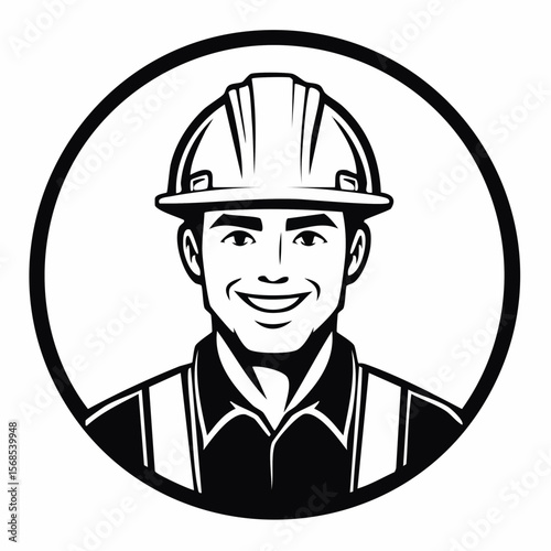 Handsome Construction Worker Image Vector. Stylized Construction Worker Image Illustrations.
