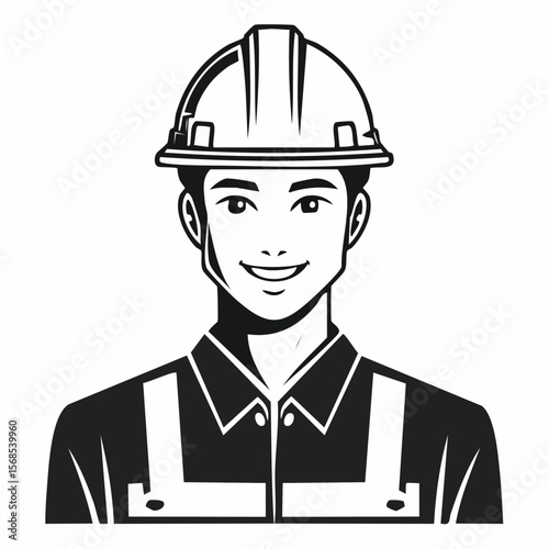 Handsome Construction Worker Image Vector. Stylized Construction Worker Image Illustrations.