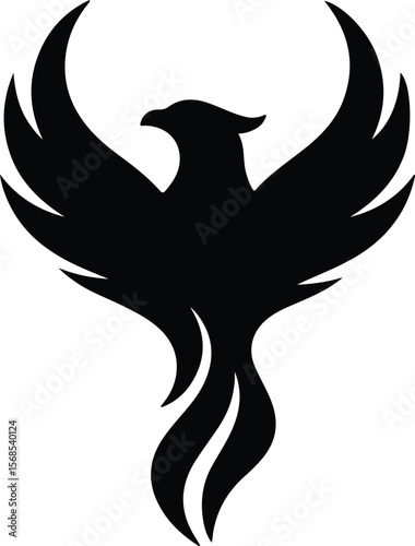 Silhouette phoenix bird mythical firebird logo design Vector illustration
