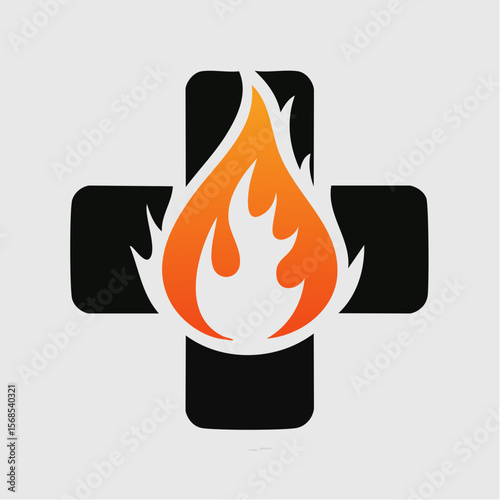 Black and white Fire Cross Image Vector. Fire Cross isolated on white background.