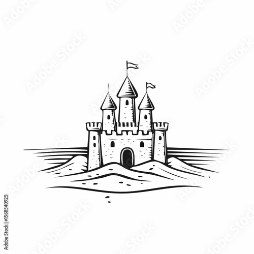 Sand castle Image. Beautiful sand castle on the sand by the sea image vector isolated on white background.