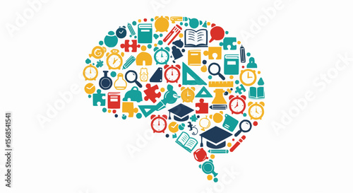 back to school Brain Mosaic Poster with School Icons – Editable Study Motivation Template