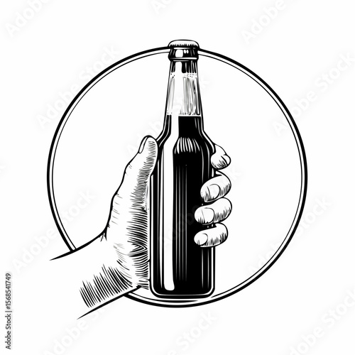 Hand Holding Beer Bottle Image Vector Illustration on white Background.