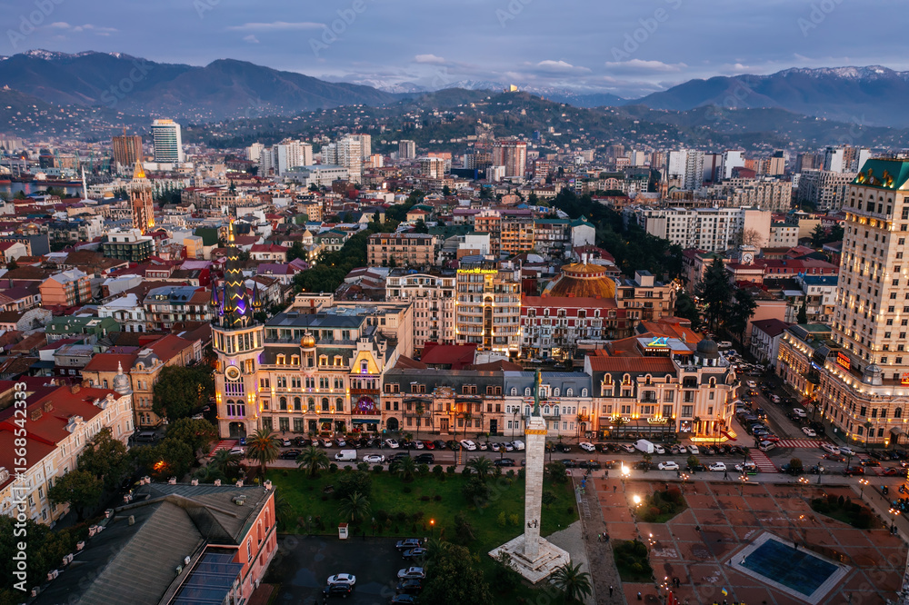 Obraz premium Evening Batumi, Georgia, aerial drone view