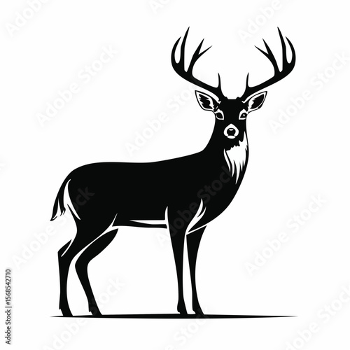 Majestic Whitetail Deer Buck Silhouette vector image isolated on white background.