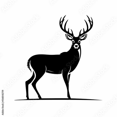 Majestic Whitetail Deer Buck Silhouette vector image isolated on white background.