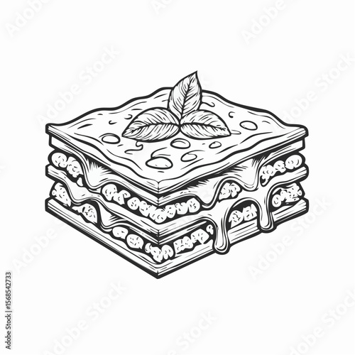 Delicious lasagna with meat sauce and cheese image vector on white background.