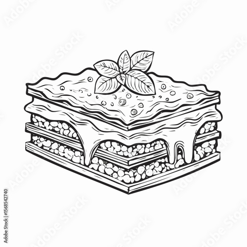 Delicious lasagna with meat sauce and cheese image vector on white background.