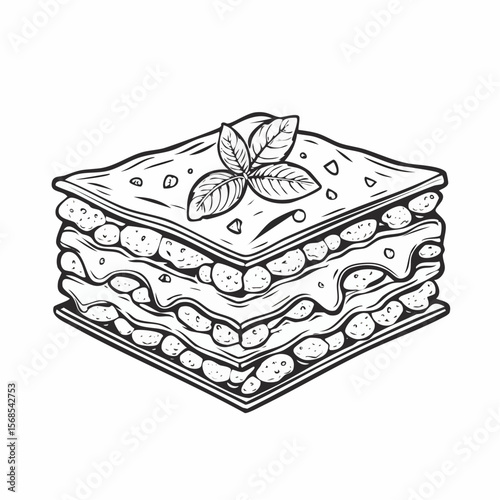 Delicious lasagna with meat sauce and cheese image vector on white background.