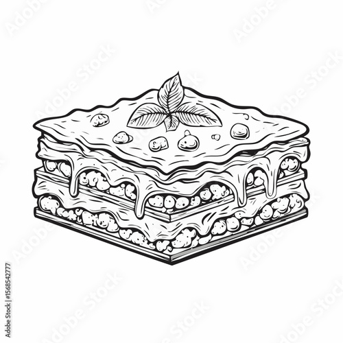 Delicious lasagna with meat sauce and cheese image vector on white background.